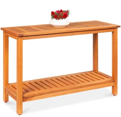 2-Shelf Wooden Console Table Storage Organizer w/ Natural Finish - 48in - Lot 77