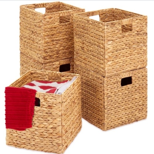 Set of 5 Collapsible Hyacinth Storage Baskets w/ Inserts - 13x13in - Lot 93
