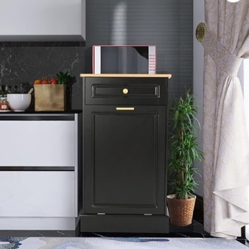 Tilt Out Trash Cabinet Free Standing Kitchen Wooden Trash Can  - Lot 96