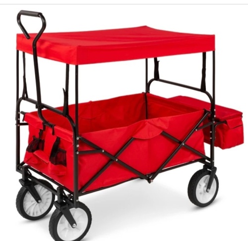 Utility Wagon Cart w/ Folding Design, 2 Cup Holders, Removable Canopy - Lot 111