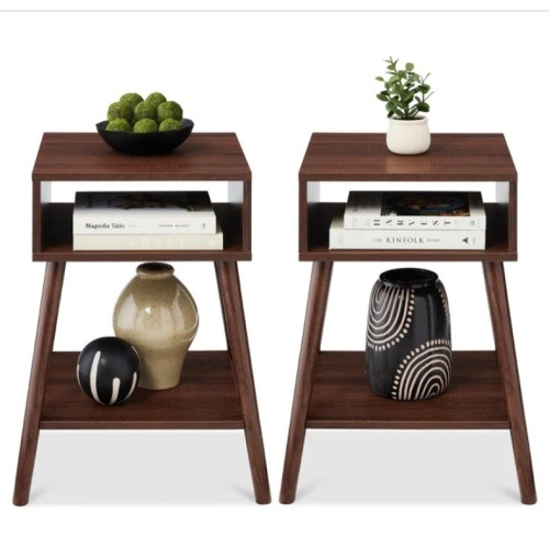 Set of 2 Mid-Century Modern End Tables w/ Cubby, Shelf - Lot 112