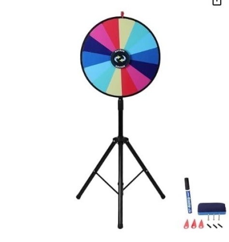 ROVSUN 24'' Spinning Prize Wheel w/Iron Folding Tripod Floor Stand,14 Color Slots Large Spinner Dry Erase Mark Pen - Lot 114