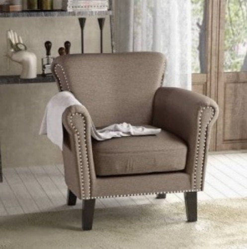 Vintage Scroll Arm Studded Fabric Club Chair - Lot 119
