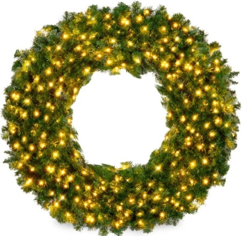 Pre-Lit Artificial Fir Christmas Wreath w/ LED Lights, Plug-In, PVC Tips 48" - Lot 125