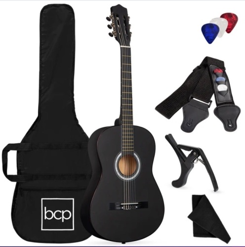 Beginner Acoustic Guitar Set w/ Case, Strap, Strings - 38in - Lot 137