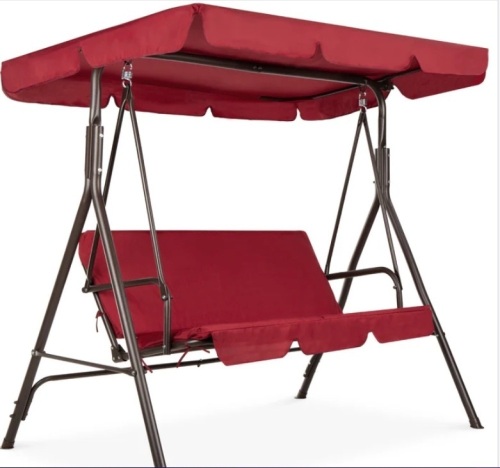 2-Person Outdoor Canopy Swing Glider Furniture w/ Cushions, Steel Frame - Lot 143