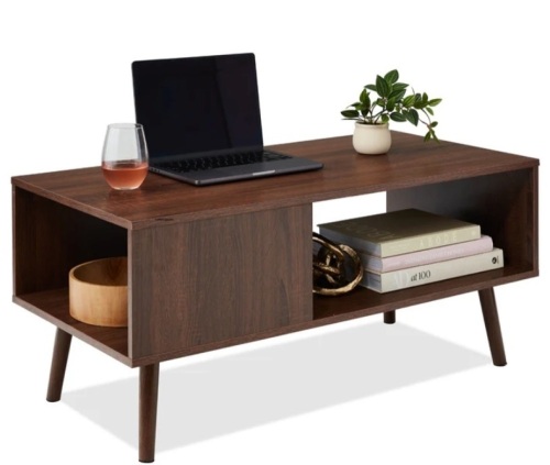 Wooden Mid-Century Modern Coffee Accent Table w/ Open Storage Shelf - Lot 145