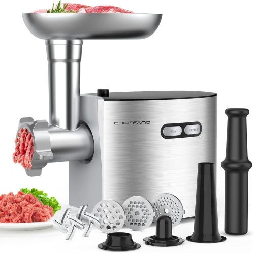 CHEFFANO Meat Grinder, 2600W Max Stainless Steel Meat Grinder Electric, ETL Approved Heavy Duty Meat Mincer Machine with 2 Blades, 3 Plates, Sausage Stuffer Tube & Kubbe Kit for Home Kitchen Use - Lot 1289