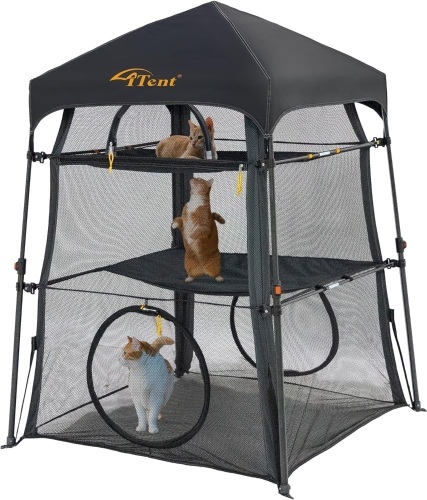 Extra Cat Enclosure Cat Tower Tent for Indoor/Outdoor/Patio/Camping,3 Tier Cat Cage Inside, X-Large Outdoor Catio,Portable and Foldable,Two Doors Design can Assemble More Shapes (Patented) - Lot 1292
