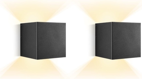 HEQIQEH Modern Style Battery Operated Wall Sconces, LED Cube Indoor Up and Down Wall Lamp with Remote Control, Dimmable Cordless Wall Lighting Fixtures for Living Room,Bedside (Black - 2 Pack) - Lot 1355