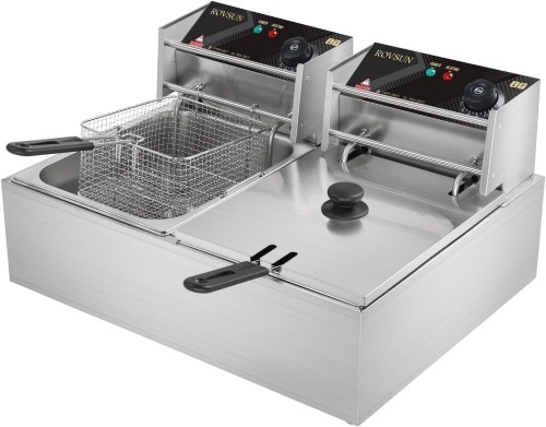 ROVSUN 22.8QT Electric Deep Fryer w/ 2 Baskets & Lids, 21.8L Stainless Steel Commercial Double Fryer, Countertop Kitchen Frying Machine w/Temperature Control, French Fries Donuts 5000W - Lot 1361