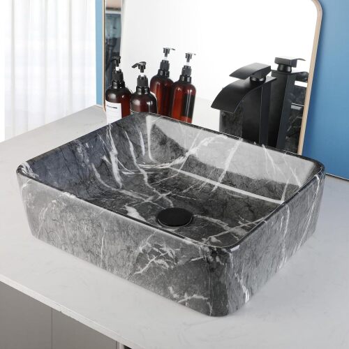 Bathroom Marble Vessel Sink w/ Faucet and Drain - Lot 1453