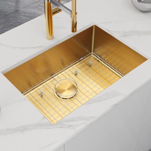 Gold Kitchen Sink, Undermount Single Bowl, Stainless Steel - Lot 1454