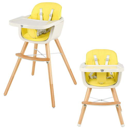 3 in 1 Convertible Wooden High Chair Toddler Feeding Chair with Cushion Yellow - Lot 1378