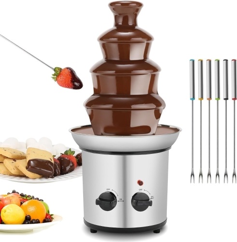 Chocolate Fountain, 4 Tiers Electric Melting Machine Chocolate Fondue Fountain Set with 6pcs Stainless Steel Forks - Lot 1477