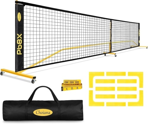 Pickleball Net Portable Driveway Pickleball Nets Outdoor Regulation Size Pickle Ball Nets w/6 Wheels, Court Lines, Durable Frame PE Knited Practice Net for Home Backyard Street - Lot 1465