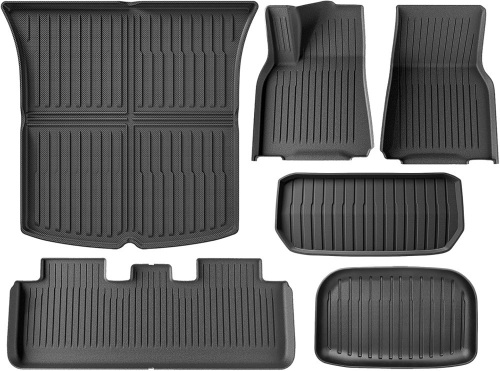 Floor Mats for Tesla Model Y 2021-2023 2024, Set of 6 Mats All Weather TPE Waterproof Anti-Slip Front & Rear Trunk Mats Cargo Liners, Custom Fit for Tesla 5-Seater (Not Fit 7-Seat) - Lot 1471