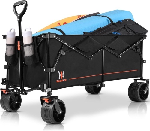 300L Large Collapsible Wagon Cart Foldable, Folding Extended Beach Wagon with 440LBS Weight Capacity and Big All-Terrain Wheels, Heavy Duty Utility Garden Cart for Sports Outdoor - Lot 1439