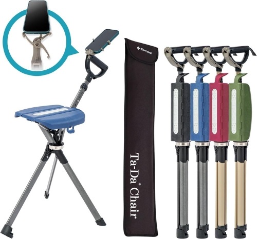 Ta-Da Chair Series 2 PRO, Portable Trekking Hiking Pole, Folding Walking Stick with Seat, Walking Cane with Chair, Foldable Chair, Lightweight Aluminum, Easy Carry and Storage, Anti-Slip - Lot 1441