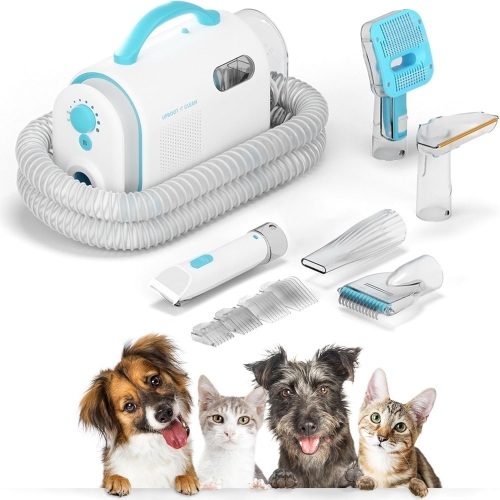 Uproot Clean Pet Grooming Vacuum Kit 7 in 1 - Cat & Dog Hair Vacuum Groomer with Brush, Detangle, Deshed, Trim, Clean, & Dry Attachments - Complete Cat & Dog Grooming Vacuum for Shedding Pets - Lot 1443