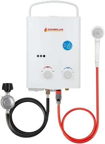 Camplux 5L Outdoor Portable Water Heater, 1.32 GPM Tankless Propane Gas Water Heater for RV, Camping, Barns, White - Lot 1431