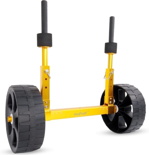 GanFindX Prestige Gold Lightweight Aluminum Sit on Top Kayak Cart, Width Adjustable Kayak Trolley with Puncture-Free Tires | 220 Lb Weight Rating, Suitable for Most Kayaks and Canoe with Plug Holes - Lot 1483
