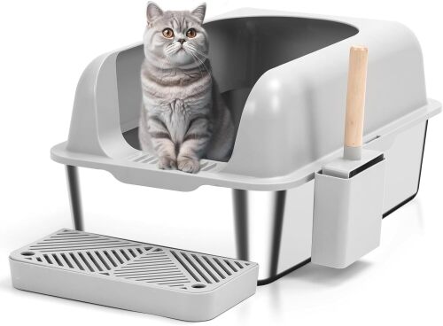 Stainless Steel Cat Litter Box w/ Litter Scoop - Lot 1502