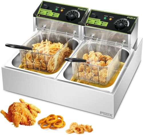5000W 12.7QT Commercial Deep Fryer Electric,12L Stainless Steel Double Fryer with 2 Baskets & Lids,Temperature Control, Overheat Protection - Lot 1508