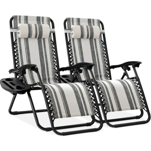 Set of 2 Adjustable Zero Gravity Patio Chair Recliners w/ Cup Holders - Lot 1554