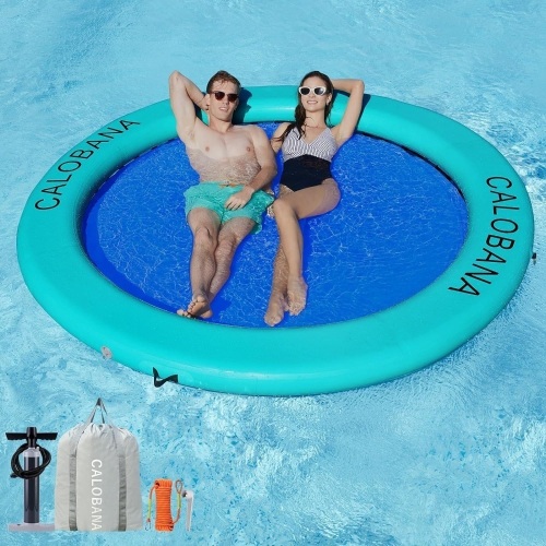 Round Floating Ring Inflatable Water Hammock Heavy Duty River Floats Lake Raft for Adults Tanning Pool Lounger Float Island Platform Pad Mat for Party - Lot 1566