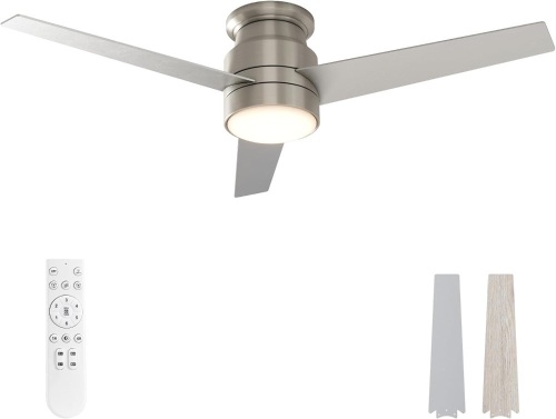 warmiplanet Flush Mount Ceiling Fans with Lights and Remote Control, 52-Inch,3 CCT Dimmable Light, Reversible Noiseless 6 Speeds DC Motor, Timer, Brushed Nickel, 3-Blades - Lot 1571