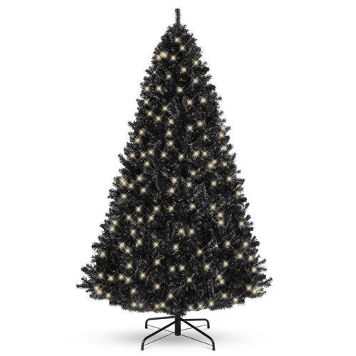 Pre-Lit Artificial Black Christmas Tree w/ Incandescent Lights, Metal Stand 6ft - Lot 1624