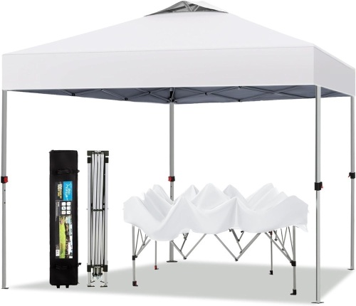 PHI VILLA Outdoor Pop up Canopy 10'x10' Tent Camping Sun Shelter-Series Party Tent, 100 Sq. Ft of Shade (White) - Lot 1392
