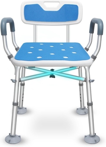 Shower Chair with Arms with Unique Heavy Duty Crossbar Supports Bath Chair with Back Bariatric Bath Stool Safety Handicap Shower Chair for Disabled Elderly Seniors Height Adjustable - Lot 1399
