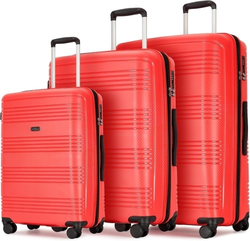 GinzaTravel 3 Piece Expandable Luggage Sets 20/24/29 inch Durable Suitcase Sets with Double Spinner Wheels TSA Lock For Travel Trips,Red - Lot 1581