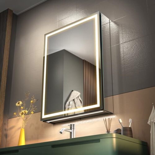LED Lighted Bathroom Medicine Mirror Cabinet w/ Sockets & USBs - Lot 1516