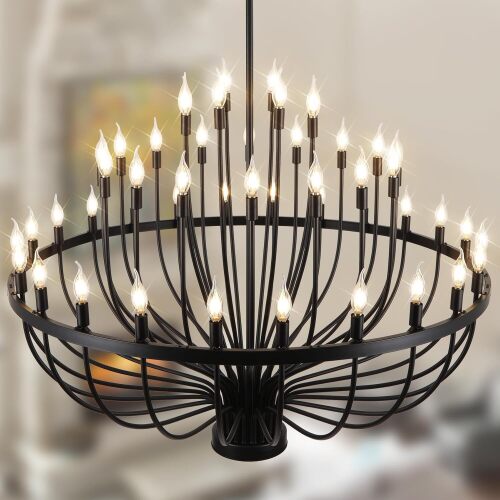 Black Chandelier 48 Light, Modern Farmhouse - Lot 1523