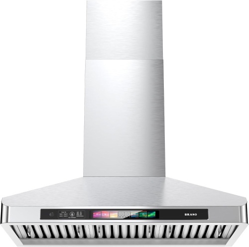 BRANO 30 Inch Wall Mount Range Hood,900 CFM Kitchen Vent Hood, Stainless Steel Mesh Filters,4 Speed Voice/Gesture/Touch Control, Stainless Steel Kitchen Hood - Lot 1665