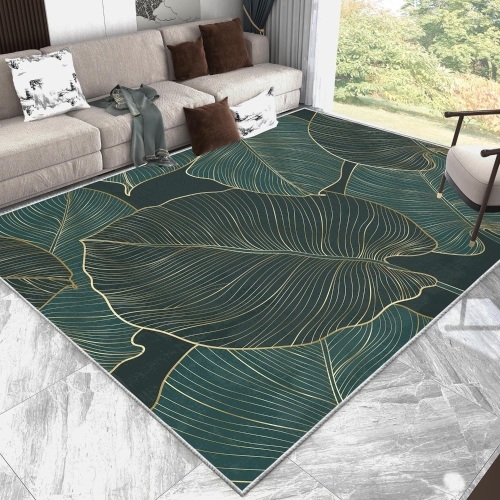 Green Leaves Area Rug, Tropical Palm Leaf Rugs Luxury Gold and Natural Floor Carpet for Living Room, Bed Room, 6x9 feet - Lot 1666