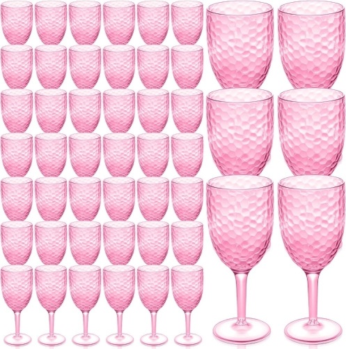 48 Pcs Pink Wine Glasses 8 oz Plastic Goblets Patterned Vintage Wine Drinkware Unbreakable Pink Drinking Glass Reusable Safe Glassware Cups for Champagne Cocktails Indoor Outdoor Wedding Party Favor - Lot 1700