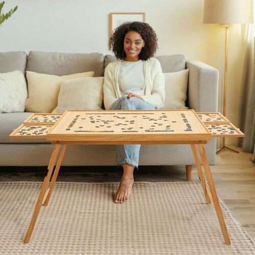 27.6" Tall Folding Wood Puzzle Table  - Lot 165