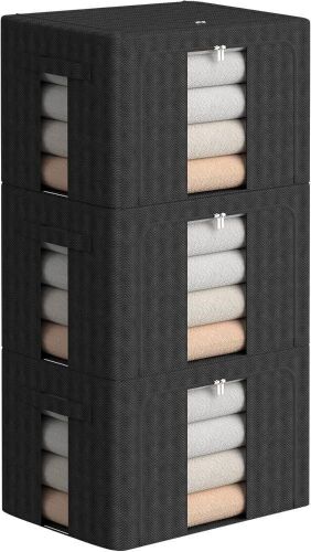 Large Capacity Stackable Metal Frame Foldable Storage Bins, 66L, 3 Pack  - Lot 169