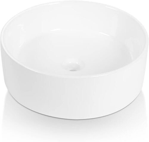 Sinber 18" x 18" x 6.3" White Round Ceramic Countertop Bathroom Vanity Vessel Sink  - Lot 342