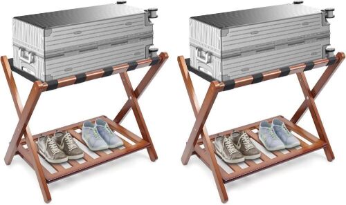 Bamboo Luggage Rack with Shelf, Set of 2  - Lot 375