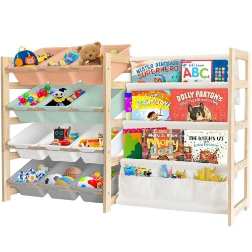 Toy Storage Organizer with Bookshelf, 12 Storage Bins  - Lot 389