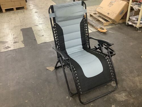 Oversized Padded Zero Gravity Chair, Folding Recliner w/ Headrest, Side Tray - Lot 523