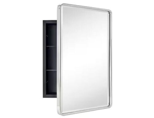 TEHOME Farmhouse 16 in. W x 24 in. H Recessed Rectangular Metal Framed Bathroom Medicine Cabinets with Mirror in Brushed Nickel  - Lot 639