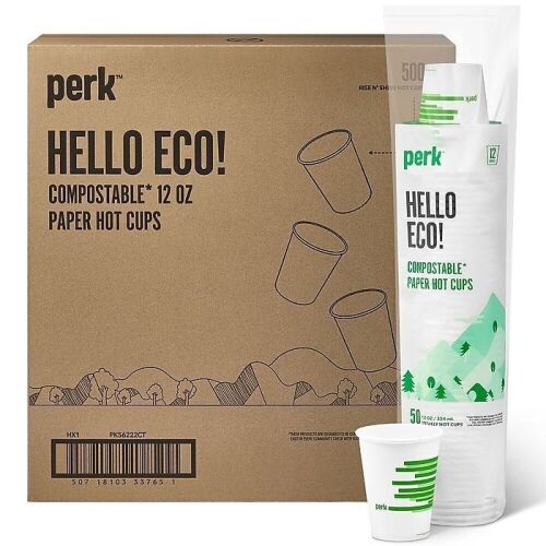 Perk Compostable Paper Hot Cup, 12 Oz, 500ct  - Lot 728