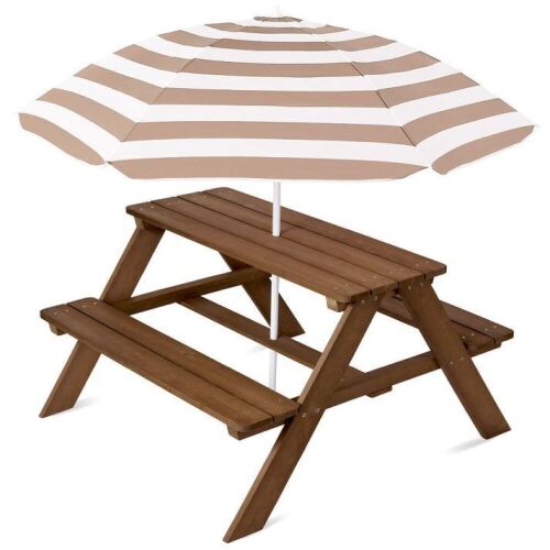 Kids Wooden Outdoor Picnic Table w/ Adjustable Umbrella, Built-In Seats - Lot 720