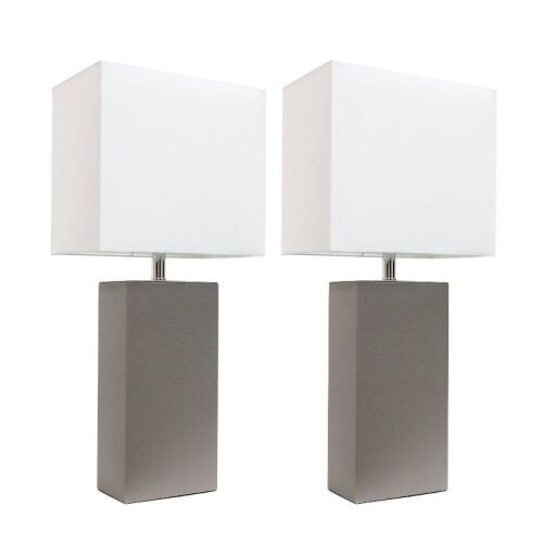 Leather Table Lamps with Fabric Shades, Set of 2  - Lot 140